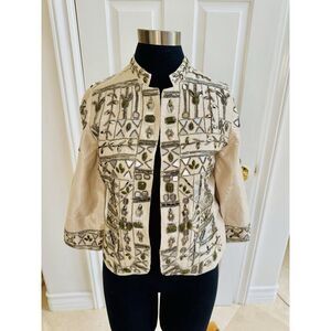 CHICO'S (0) Embellished Iridescent‎ Lined Open Front Jacket | Art To Wear |